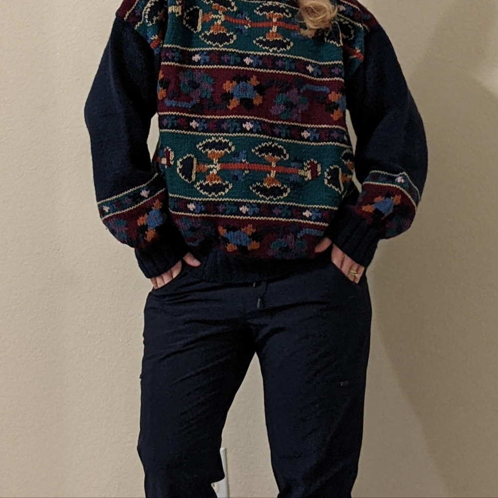 South Wool hand knitted artsy wool chunky sweater from Uruguay medium vintage - Picture 4 of 7